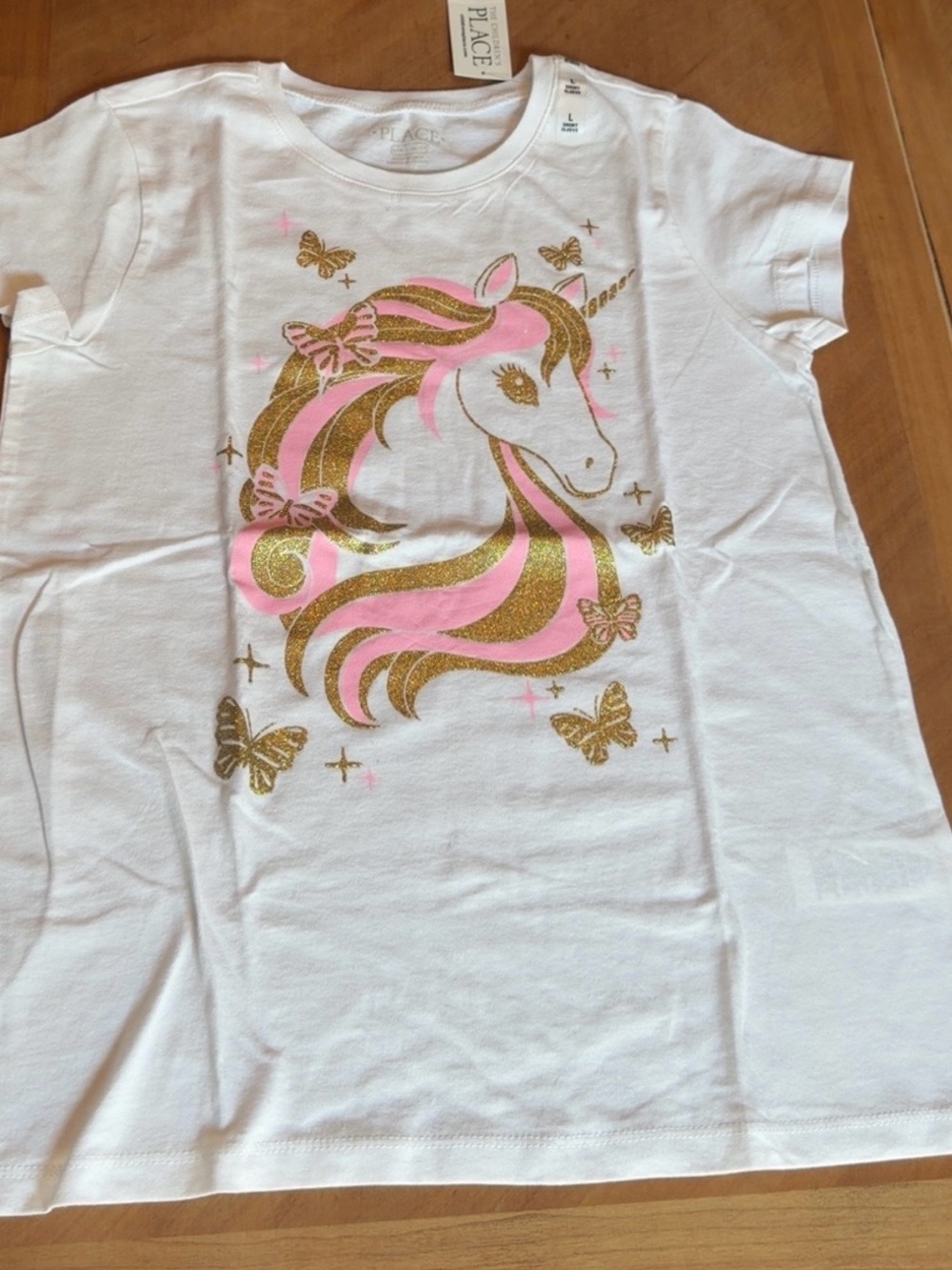 The Children's Place White Tee with Pink & Gold Unicorn Graphic